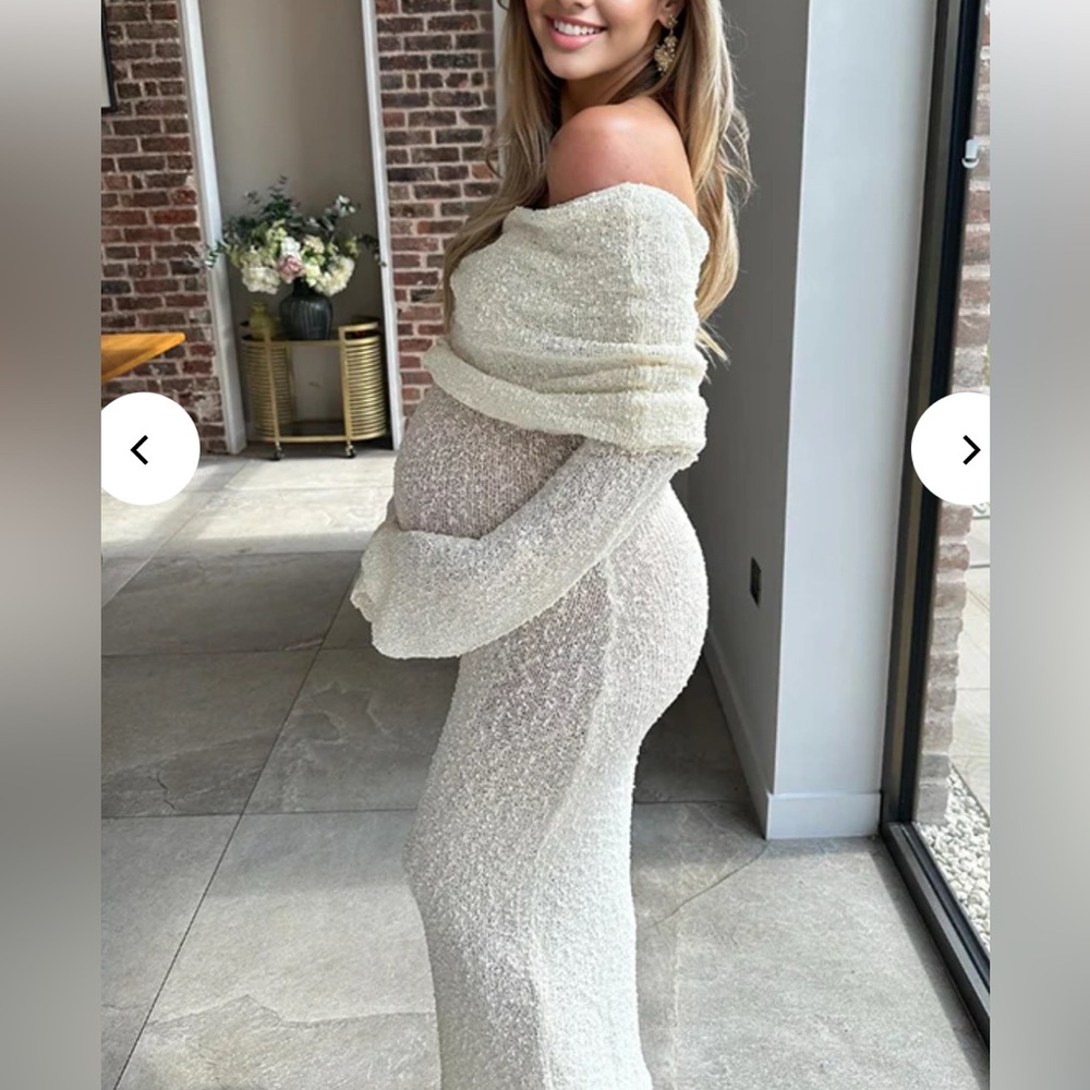 Momyknows Solid Color Off Shoulder Knitwear Maternity dress medium